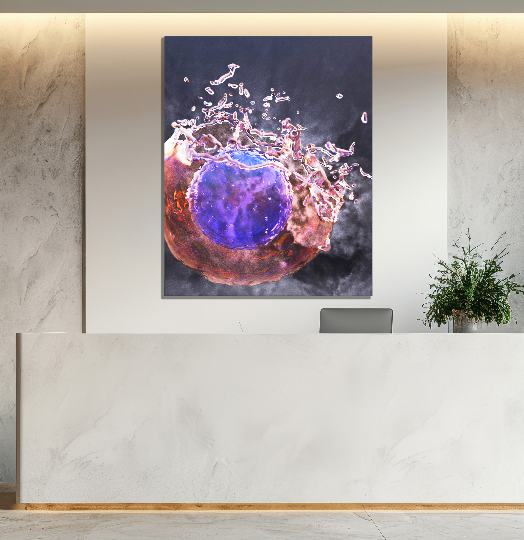 Modern Minimalist Reception Area with Indoor Plants and Warm Lig
